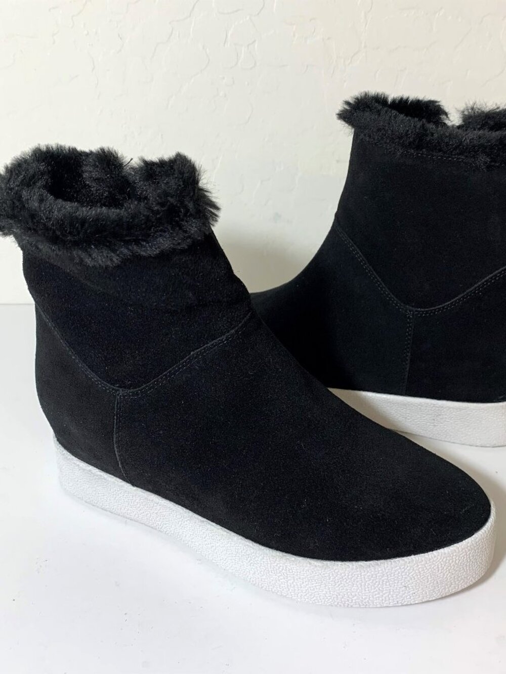 Blondo Haven Boots Suede Leather Faux Fur Booties Waterproof Black Size 6.5 NEW